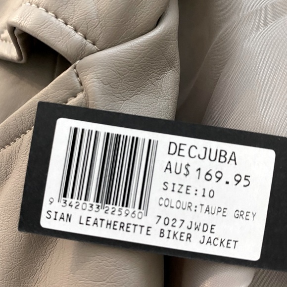 Decjuba Sian Letherette Jacket - Taupe Grey Size 10 - Picture 3 of 4